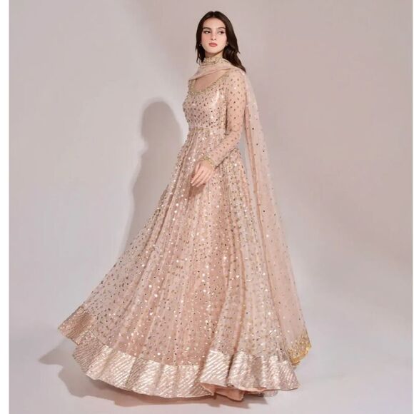 LXM OFFICIAL PAKISTANI AUTHENTIC BRIDAL MIRRORED SEQUIN DESIGNER FLARED DRESS - Picture 7 of 17